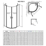 RADAWAY Nes PDD II zuhanykabin íves, nyíló ajtókkal, átlátszó üveggel 90x90