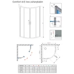 H2O Comfort A 80 negyedköríves zuhanykabin tolóajtóval, átlátszó üveggel, króm színű kerettel 80x80