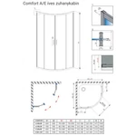 H2O Comfort A 90 negyedköríves zuhanykabin tolóajtóval, átlátszó üveggel, króm színű kerettel 90x90