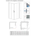 H2O Comfort C 90 szögletes zuhanykabin tolóajtóval, átlátszó üveggel, króm színű kerettel 90x90