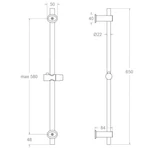RamonSoler Univerzális zuhanyrúd állítható rögzítéssel 65 cm, Matt Black
