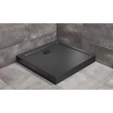 RADAWAY Doros Stone C szögletes akril zuhanytálca előlappal és szifonnal 90x90, fekete