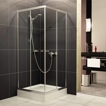 H2O Projecta szögletes zuhanykabin tolóajtóval, Fabric (nem átlátszó) üveggel, króm keret 90x90