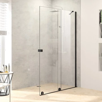 HÜPPE Xtensa Pure Walk-in tolóajtó fix szegmenssel, jobbos Anti-Plaque üveg, fekete