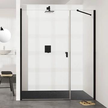 HÜPPE Design Pure négyszögletes oldalelemhez záródó nyílóajtó fülkébe 1100, Anti-Plaque üveg, fekete