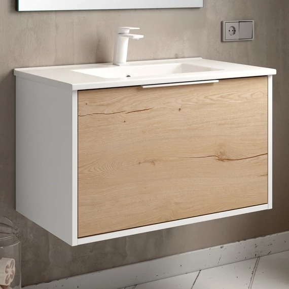 LUNART Uno 80 1 fiók + rejtett fiókos alsószekrény, White Oak