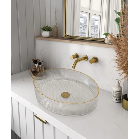 Lavabos Cristal Viena üvegmosdó 375x500x130mm, Gold-Transparente