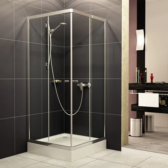H2O Projecta szögletes zuhanykabin tolóajtóval, Fabric (nem átlátszó) üveggel, króm keret 90x90