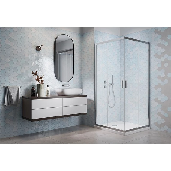 H2O Comfort C 80 szögletes zuhanykabin tolóajtóval, átlátszó üveggel, króm színű kerettel 80x80