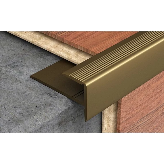 Lépcsőélvédő profil laminált padlóhoz 2700x16x23 mm, eloxált matt bronz