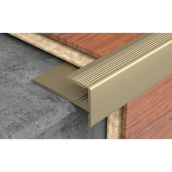 Lépcsőélvédő profil laminált padlóhoz 2700x16x23 mm, eloxált matt pezsgő