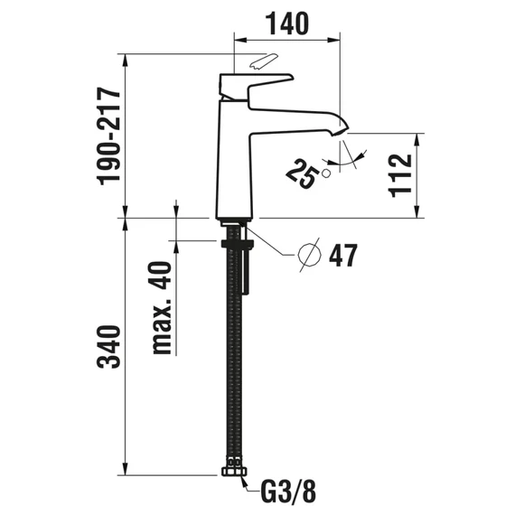 LAUFEN Pure 140 egykaros mosdó csaptelep leeresztő nélkül, PVD bevonattal, Matt Titanium Black