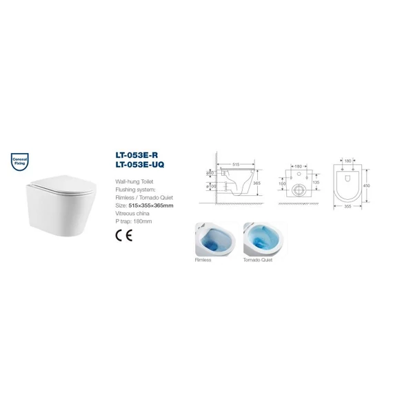 LUNART Argon fali WC tornádó öblítéssel, ülőkével, Glossy White