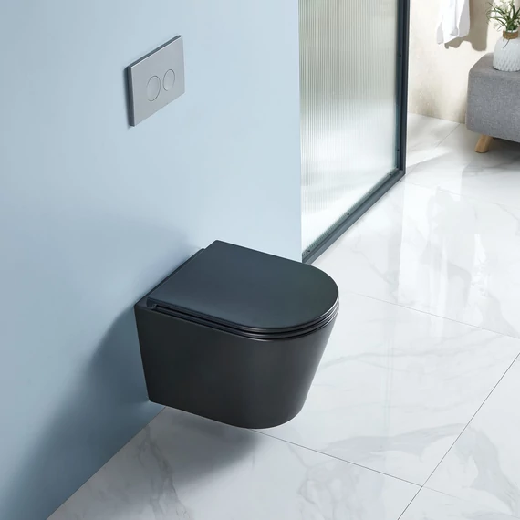 LUNART Argon fali WC tornádó öblítéssel, ülőkével, Matt Black
