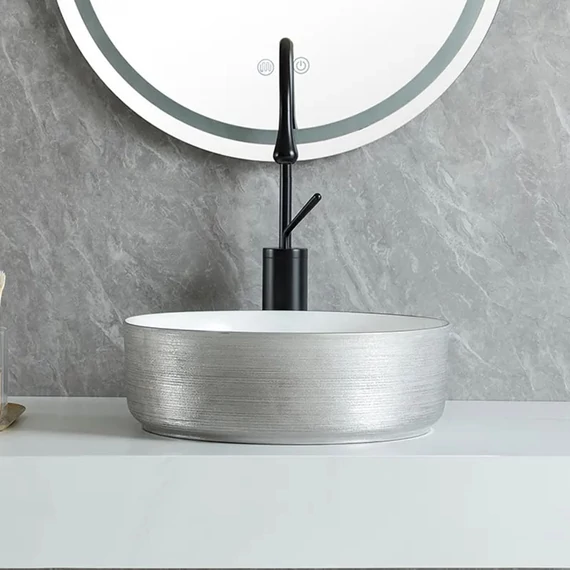 LUNART by AQUORE Milla 350 mosdó, Brushed Silver / White