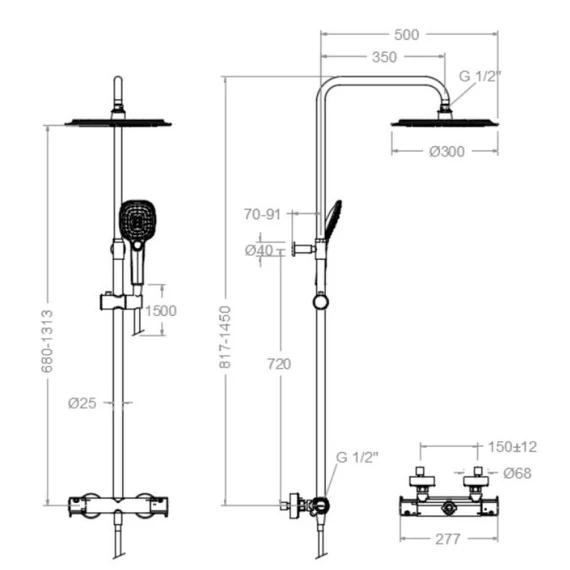 RamonSoler Blautherm termosztátos zuhanyszett, Matt Black (5 db-os szett)