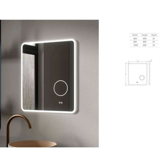 LUNART Noah 1000 led tükör 4000K/5700K 30W, dupla szenzor, páramentesítő funkció, USB kimenet