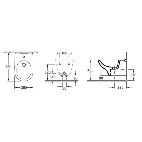 VILLEROY O.Novo fali bidé, 560x360, Glossy White Alpin