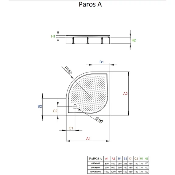 RADAWAY Paros A 80 zuhanytálca előlap, fehér