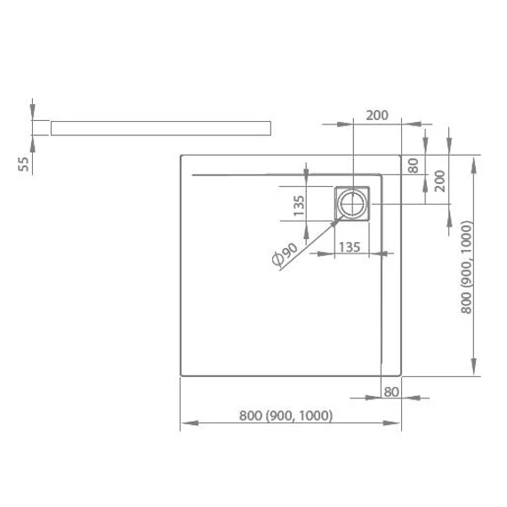 RADAWAY Argos C szögletes akril zuhanytálca szifonnal 80x80, fehér