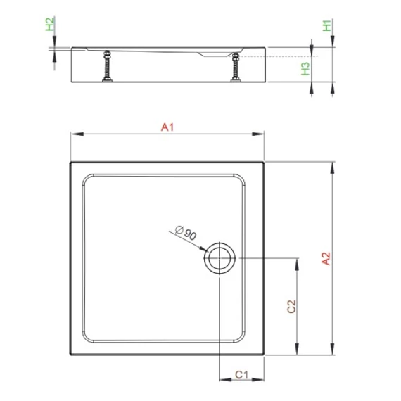RADAWAY Doros C szögletes akril zuhanytálca szifonnal 80x80, fehér