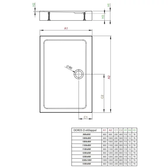 RADAWAY Doros Stone D szögletes akril zuhanytálca előlappal és szifonnal 100x80, fehér