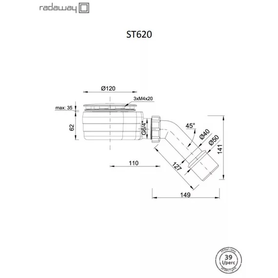 RADAWAY Doros Stone D szögletes akril zuhanytálca előlappal és szifonnal 110x80, fehér