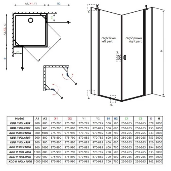 RADAWAY Nes KDD II zuhanykabin szögletes, nyíló ajtókkal, átlátszó üveggel 90x90