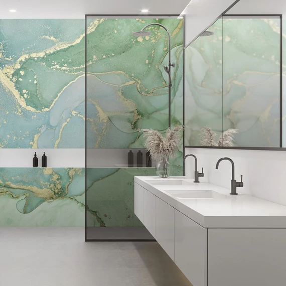 HB SPC/vinyl vízálló fali panel, Painted Marble Green (2605 x 934 mm)