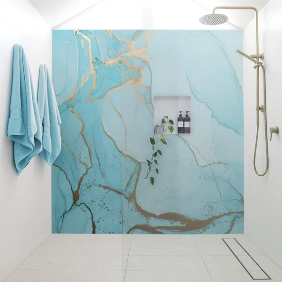 HB SPC/vinyl vízálló fali panel, Painted Marble Blue (2605 x 2802 mm)