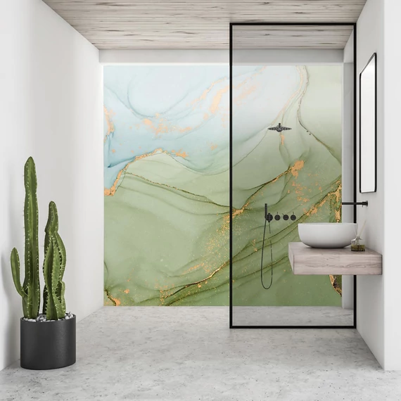 HB SPC/vinyl vízálló fali panel, Painted Marble Green and Blue (2605 x 934 mm)