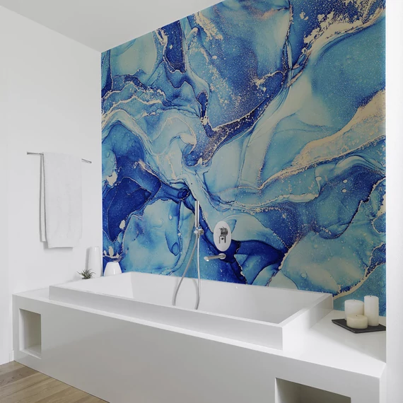 HB SPC/vinyl vízálló fali panel, Painted Marble Dark Blue (2605 x 2802 mm)