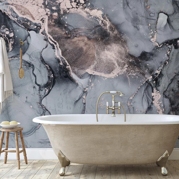 HB SPC/vinyl vízálló fali panel, Painted Marble Black (2605 x 934 mm)
