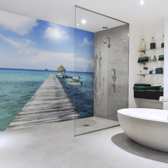 HB SPC/vinyl vízálló fali panel, Tropical Sea Pier (2605 x 934 mm)