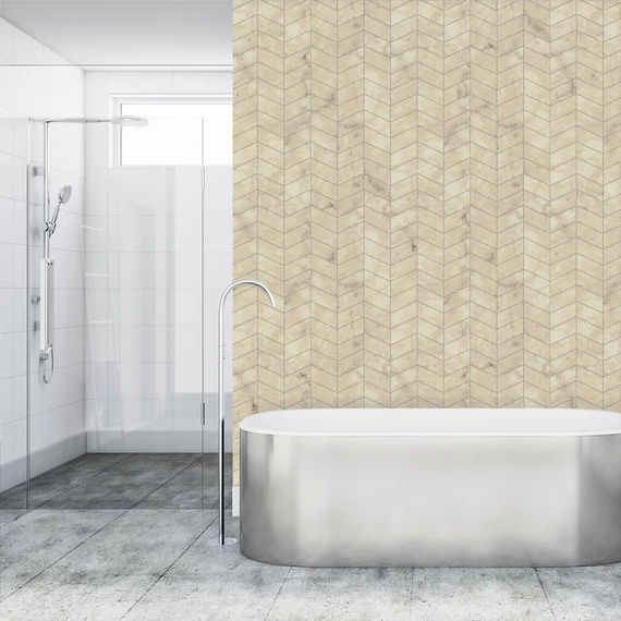HB SPC/vinyl vízálló fali panel, Ancient Siena Marble Herringbone Tile
