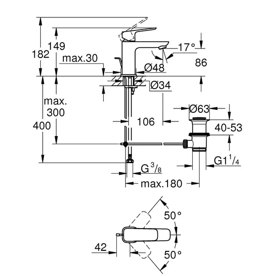GROHE Cubeo mosdócsaptelep húzórudas S-es méret, Matt Black