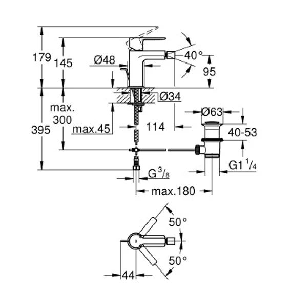 GROHE Lineare egykaros bidé csaptelep S-es méret lefolyógarnitúrával, Chrome
