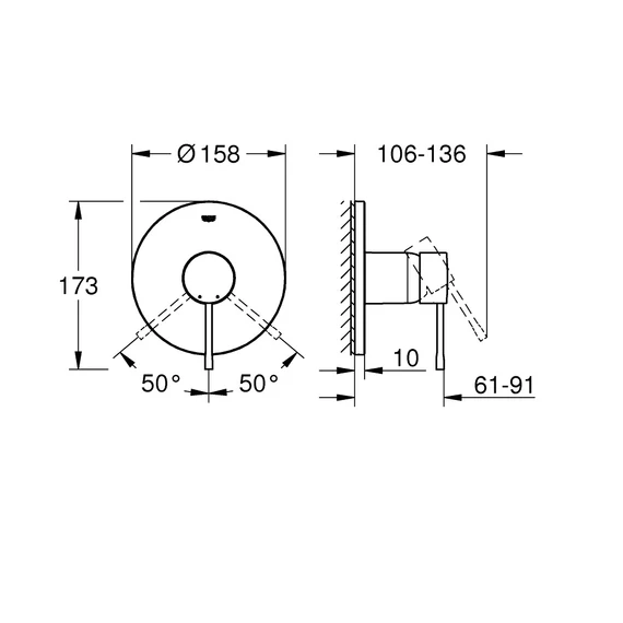 GROHE Essence falsík alatti zuhanycsaptelep, 1 funkciós, Supersteel