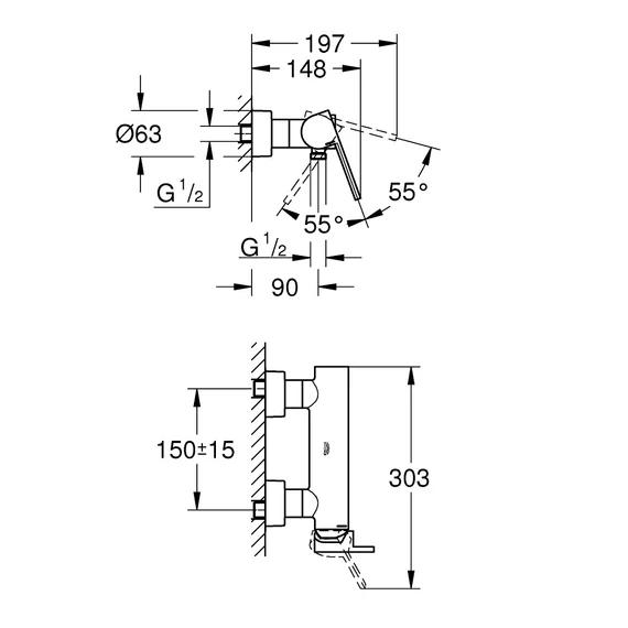 GROHE Plus egykaros zuhanycsaptelep, Supersteel