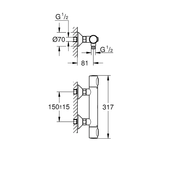 GROHE Grohtherm 500 termosztátos zuhanycsaptelep, Matt Black