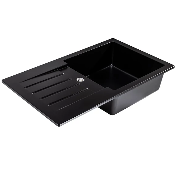 LUNART Lotti egymedencés gránit mosogató csepptálcával, Midnight Black