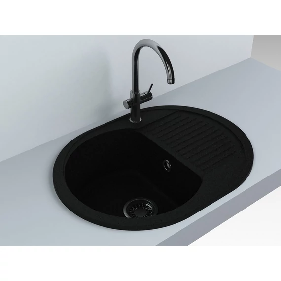 LUNART Alfie egymedencés gránit mosogató csepptálcával, Black