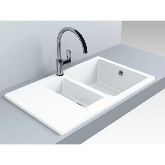 LUNART Theodore gyümölcsmosós gránit mosogató csepptálcával, Pearl White
