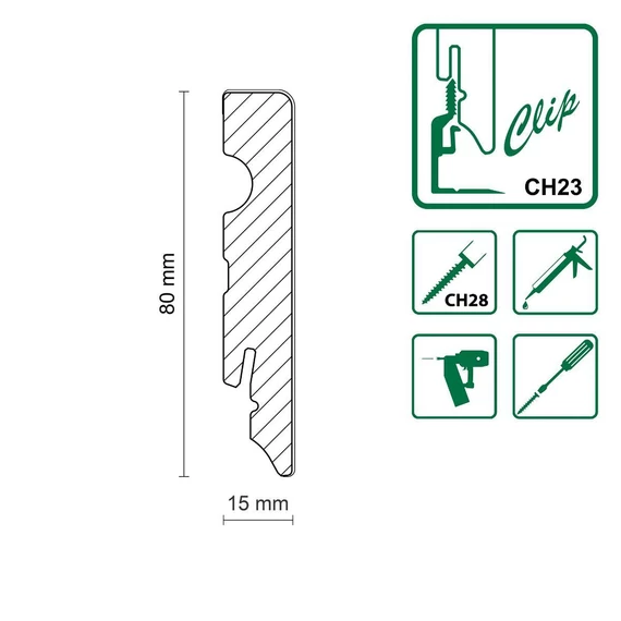 Fehér festhető szegőléc FU084L 2400x80x15mm