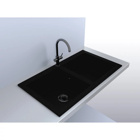 LUNART Charlotte kétmedencés gránit mosogató fúrt, Black