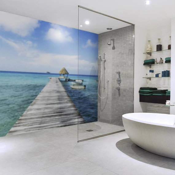 HDM SPC/vinyl vízálló fali panel, Tropical Sea Pier (2605 x 920 mm)