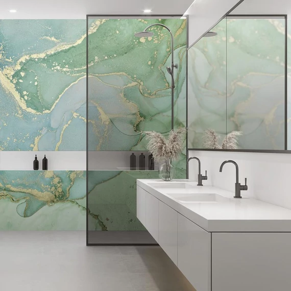 HDM SPC/vinyl vízálló fali panel, Painted Marble Green (2605 x 2760 mm)