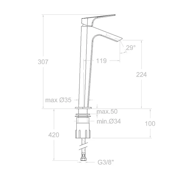 RamonSoler Urban Chic magasított mosdó csaptelep cascade perlátorral, Brushed Nickel