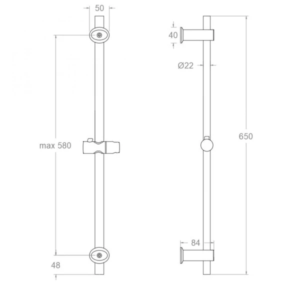 RamonSoler Univerzális zuhanyrúd állítható rögzítéssel 65 cm, Matt Black