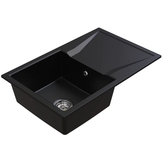 Oldalnézet Midnight Black Andy Max egymedencés gránit mosogató csepptálcával